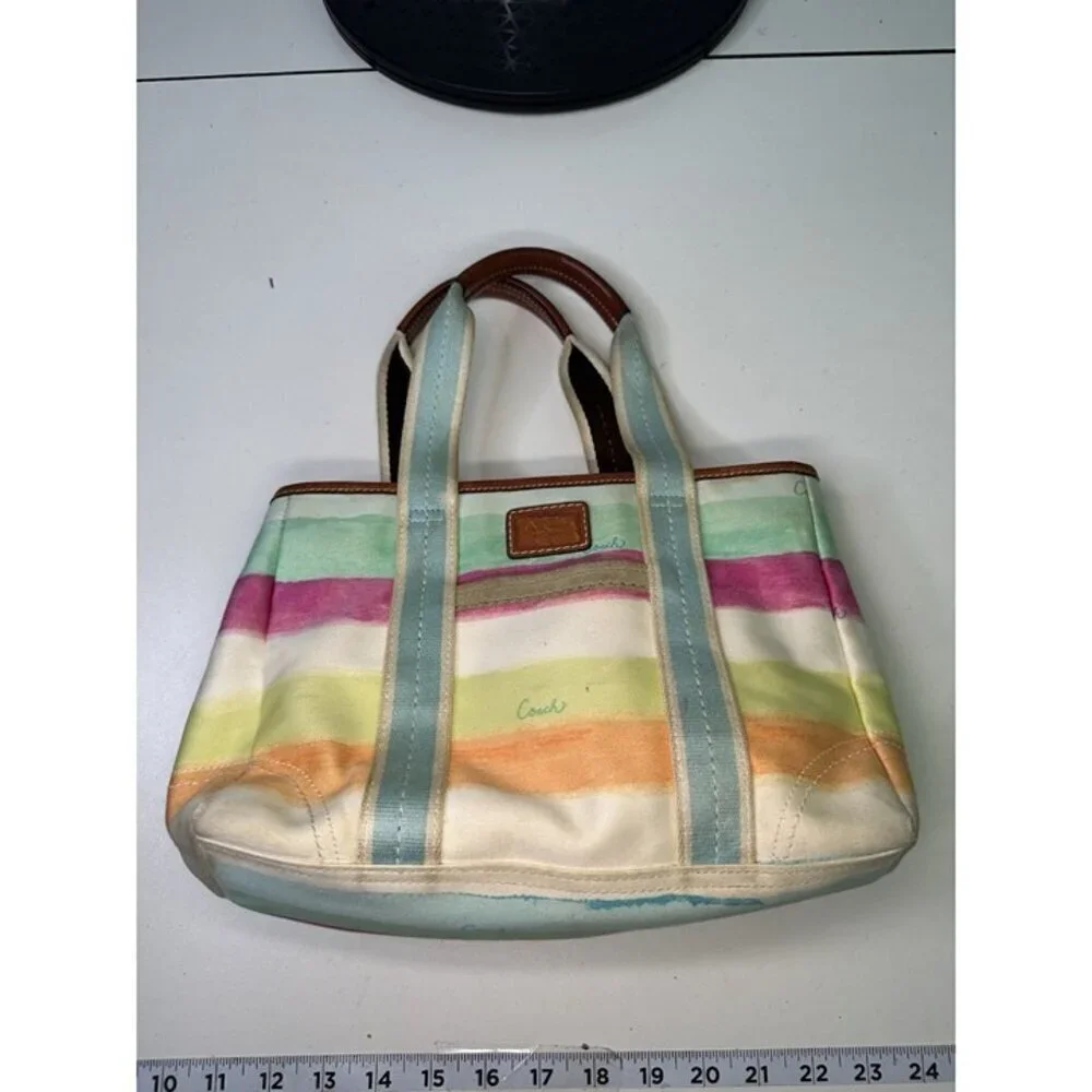 DAMAGE Coach Hampton Watercolor Pastel Stripes Small Tote Handbag A0773-10025